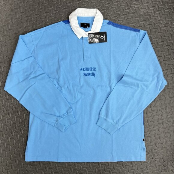 Converse x Awake Rugby Shirt Size Medium Unisex Adult Blue White Longsleeve